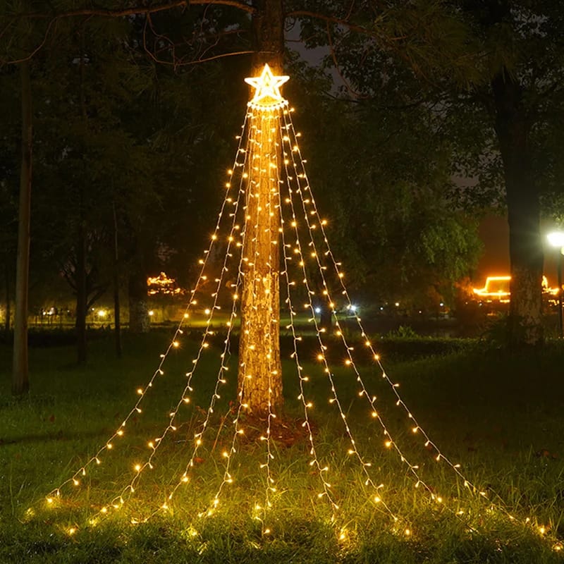 cascada de luces led navideñas con estrella