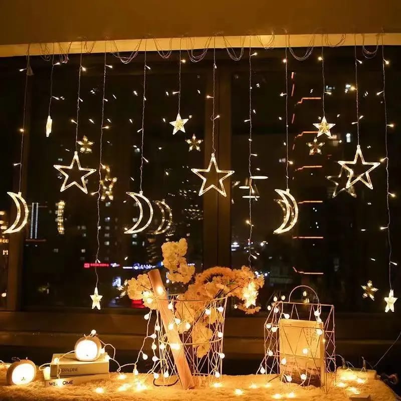 cortina led navideña con figuras – estrellas, renos y campanas | multicolor o blanco cálido🎄